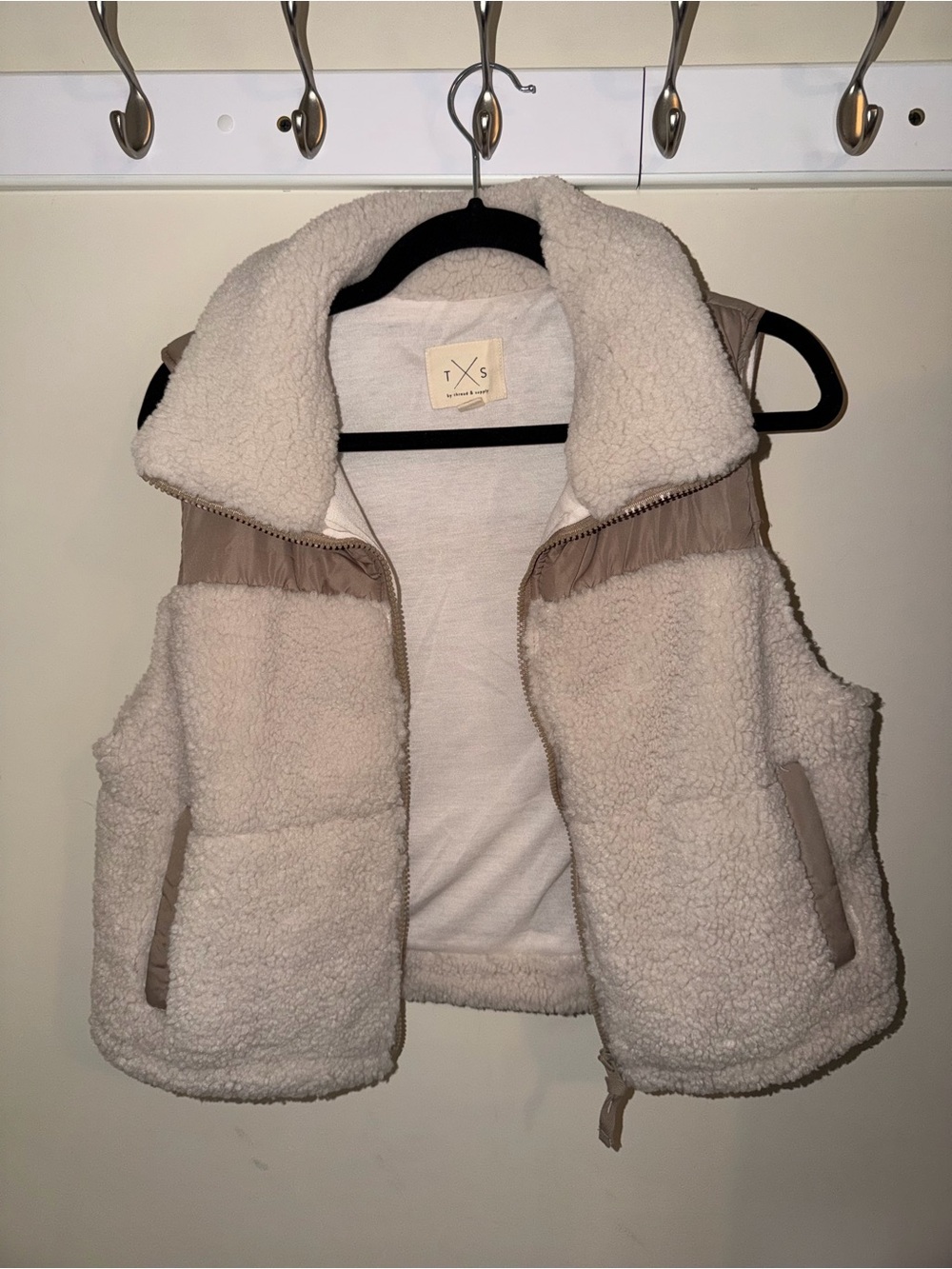 Thread & Supply Cream Sherpa Vest with Taupe Panels